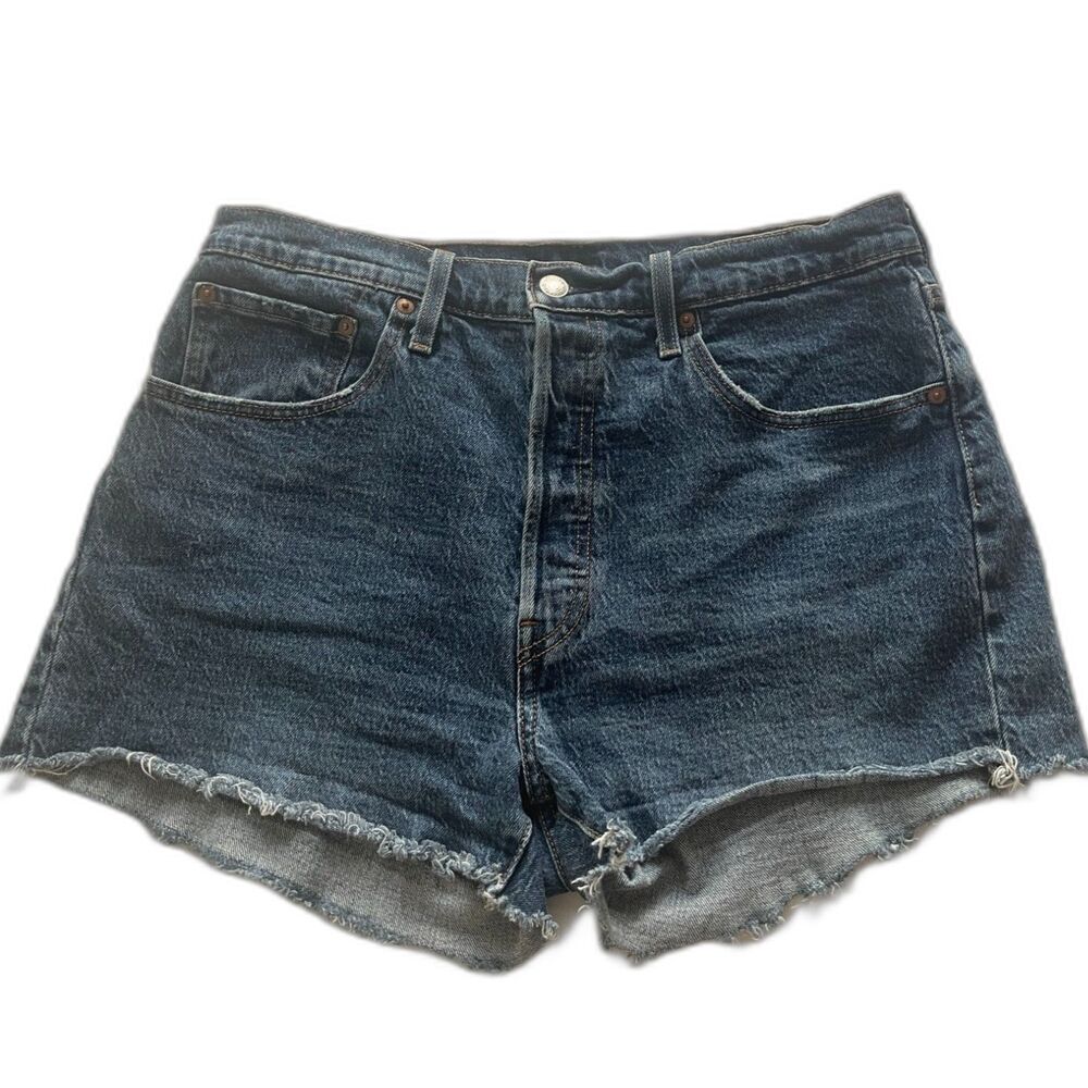 Levi's 501 Blue Jean Denim High Rise Distressed Cutoff Shorts Women's Size 32